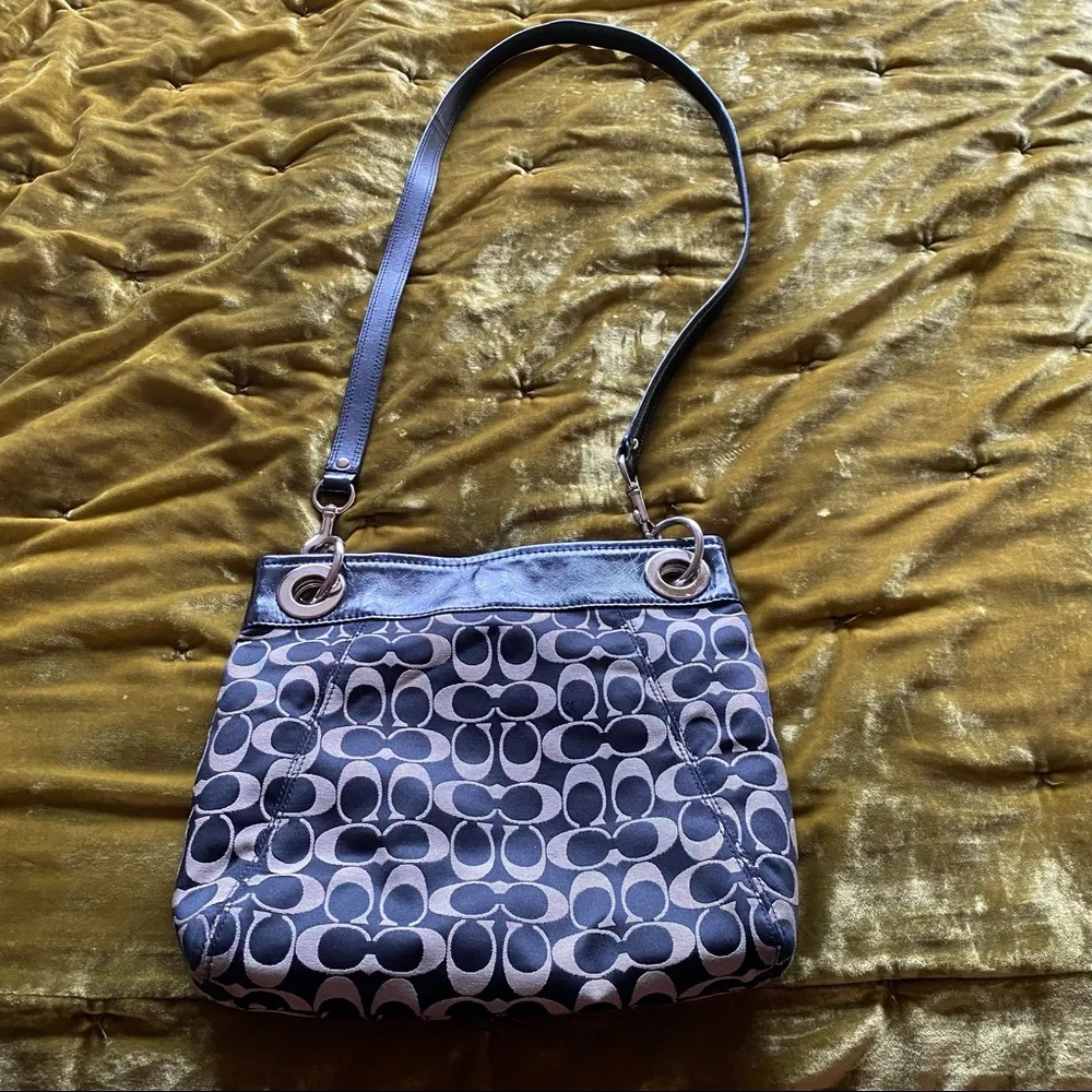 Coach Canvas Logo Crossbody Bag w Leather Details